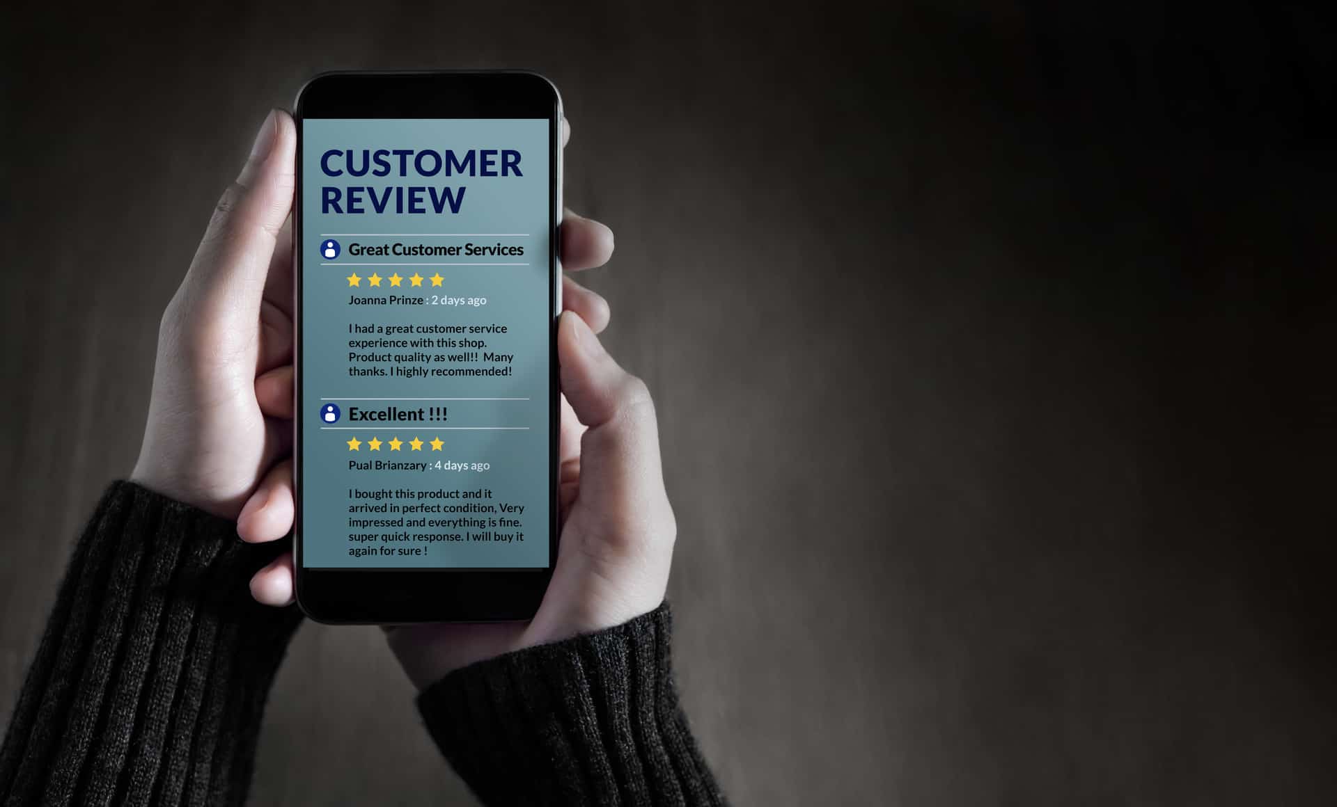 Female holding SmartPhone to Read Customer Reviews