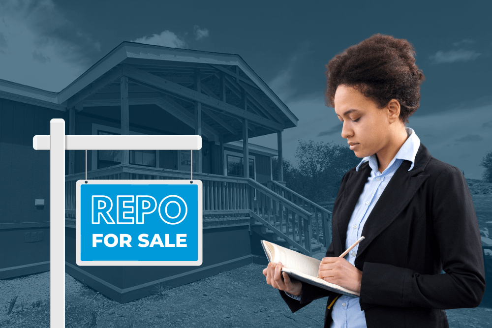 woman in front of a repo mobile home