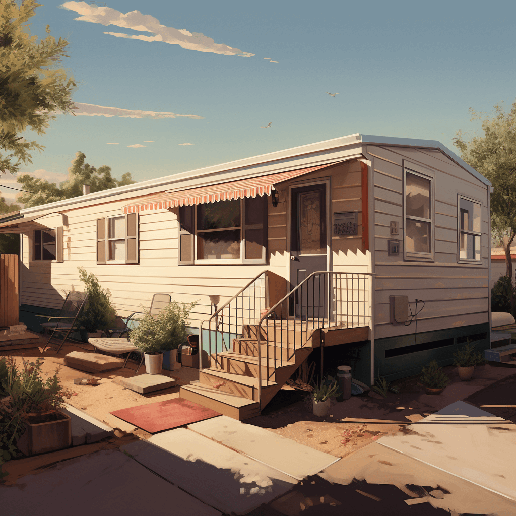 A single-wide mobile home