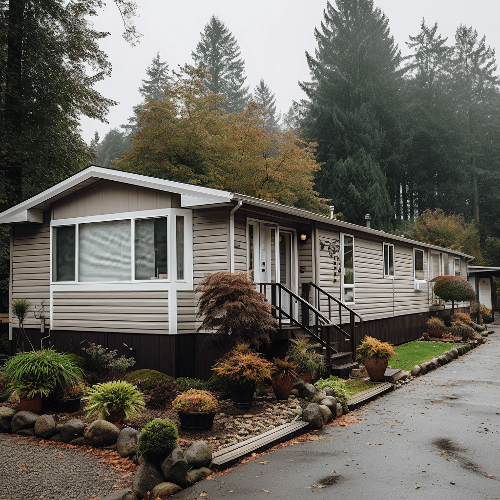 A manufactured home in a serene setting