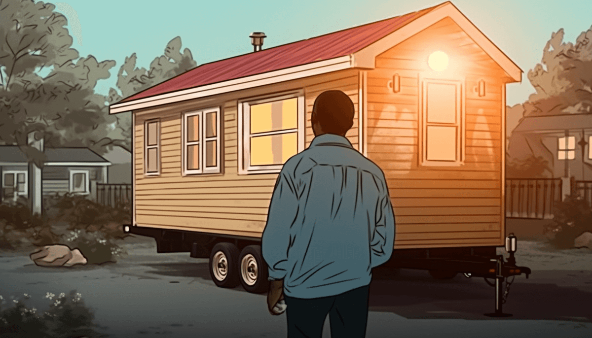 a man examining a mobile home